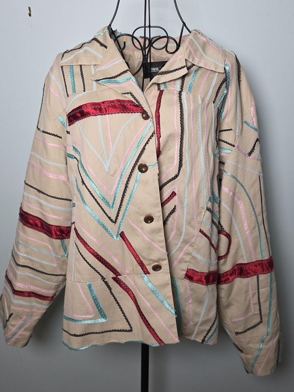 Brandon Thomas Ribbon Appliqué Geometric Statement Jacket 1X